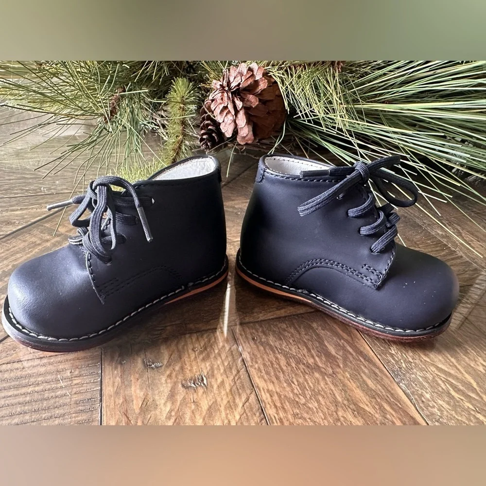 Josmo Baby Leather Navy First Walker Hard Sole Shoes Size 3 New